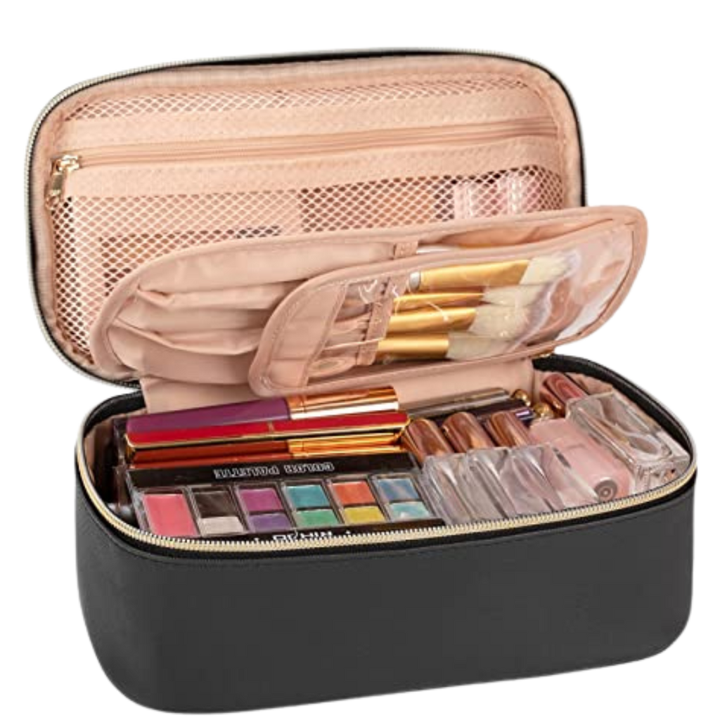 OCHEAL Small Cosmetic Bag,Portable Cute Travel Makeup Bag for Women and girls Makeup Brush Organizer cosmetics Pouch Bags-Black