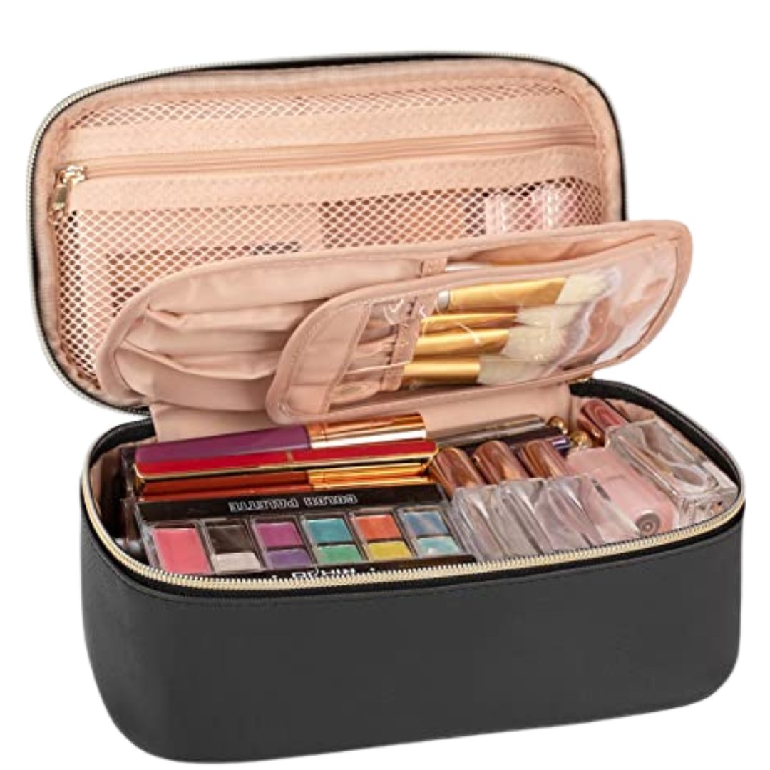 OCHEAL Small Cosmetic Bag,Portable Cute Travel Makeup Bag for Women and girls Makeup Brush Organizer cosmetics Pouch Bags-Black