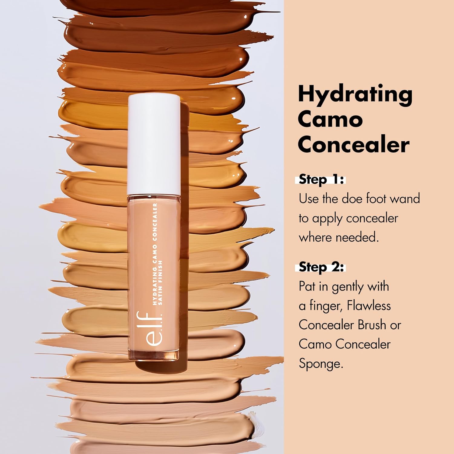 e.l.f. Hydrating Camo Concealer, Covers Blemishes & Under-Eye Circles, Full-Coverage & Delivers A Satin Finish, Vegan & Cruelty-Free, Light Beige